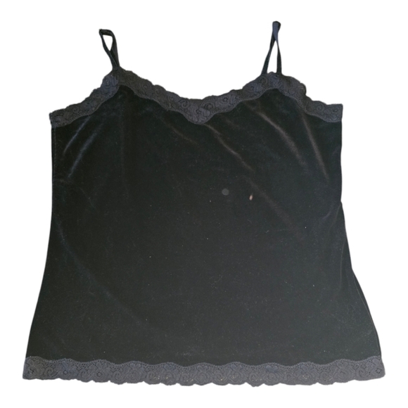 Coldwater Creek Tops - VTG Coldwater Creek Velvety Slip Baby Doll Top Sz M Black Lace Trim Y2K Witchy